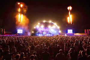 Pennfest 2016 stage at night with fireworks ()