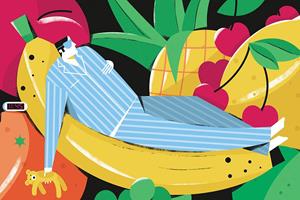 Man sleeping on a banana illustration (Dale Edwin Murray)