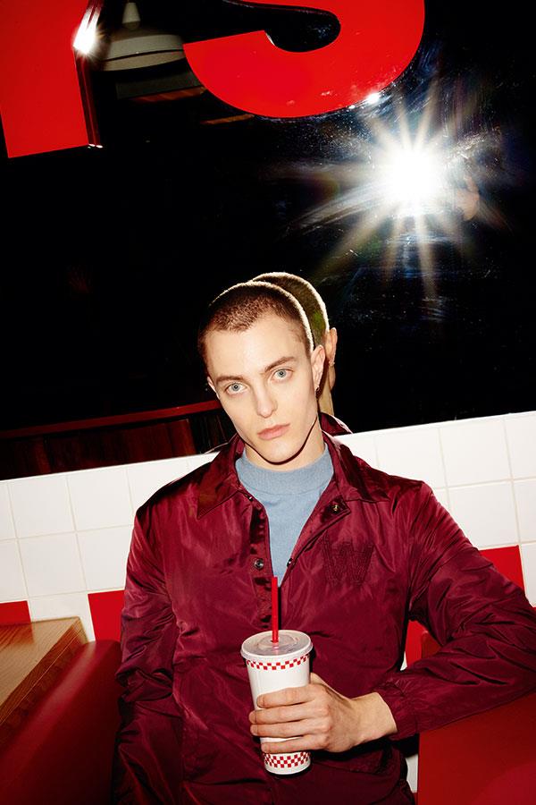 Two guys at Five Guys FS magazine style shoot. Oskari wearing Wood Wood jacket from Flannels ()