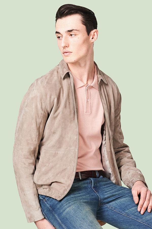 Suede sports jacket with slim-fit knit FS magazine ()
