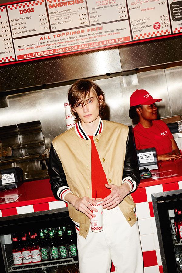 Two guys at Five Guys FS magazine style shoot. Vivien wearing Moncler bomber from Flannels ()
